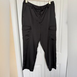 Black Satin Cargo Pants